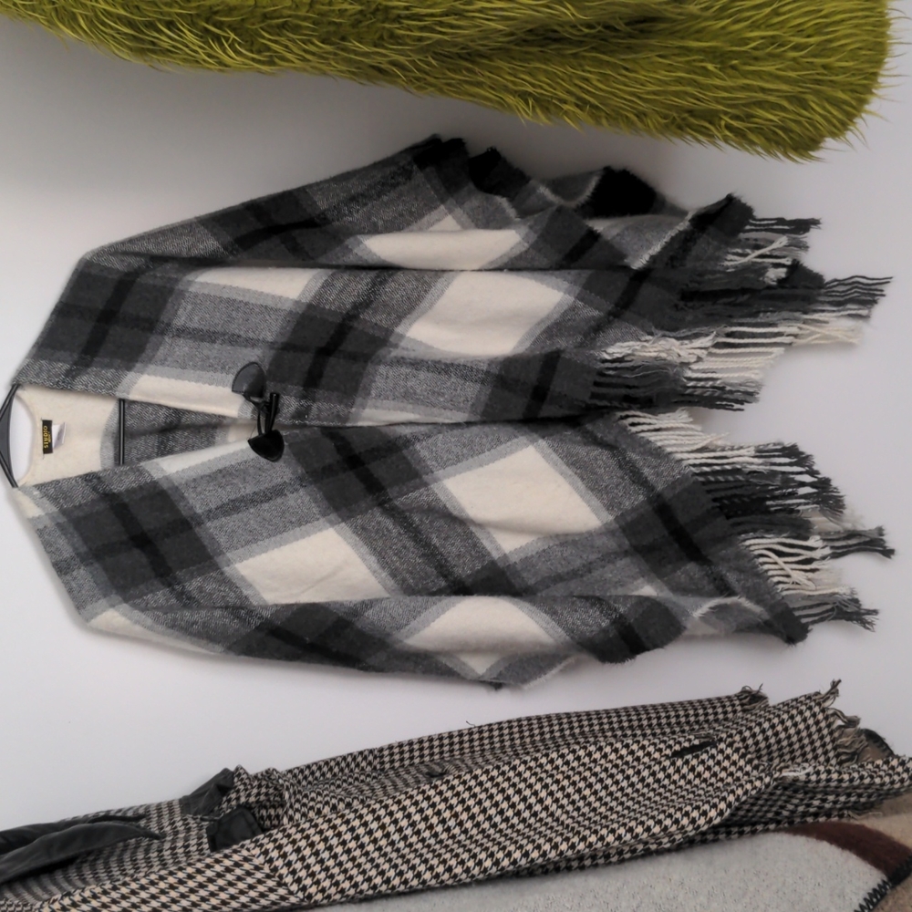 Grey and white Fringe poncho